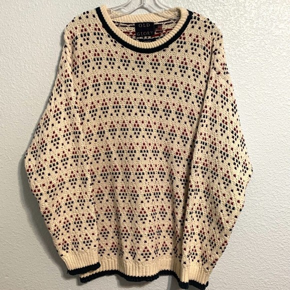 Old Glory Other - OLD GLORY MEN Medium 100% COTTON GEOMETRIC PULLOVER SWEATER MADE In The USA